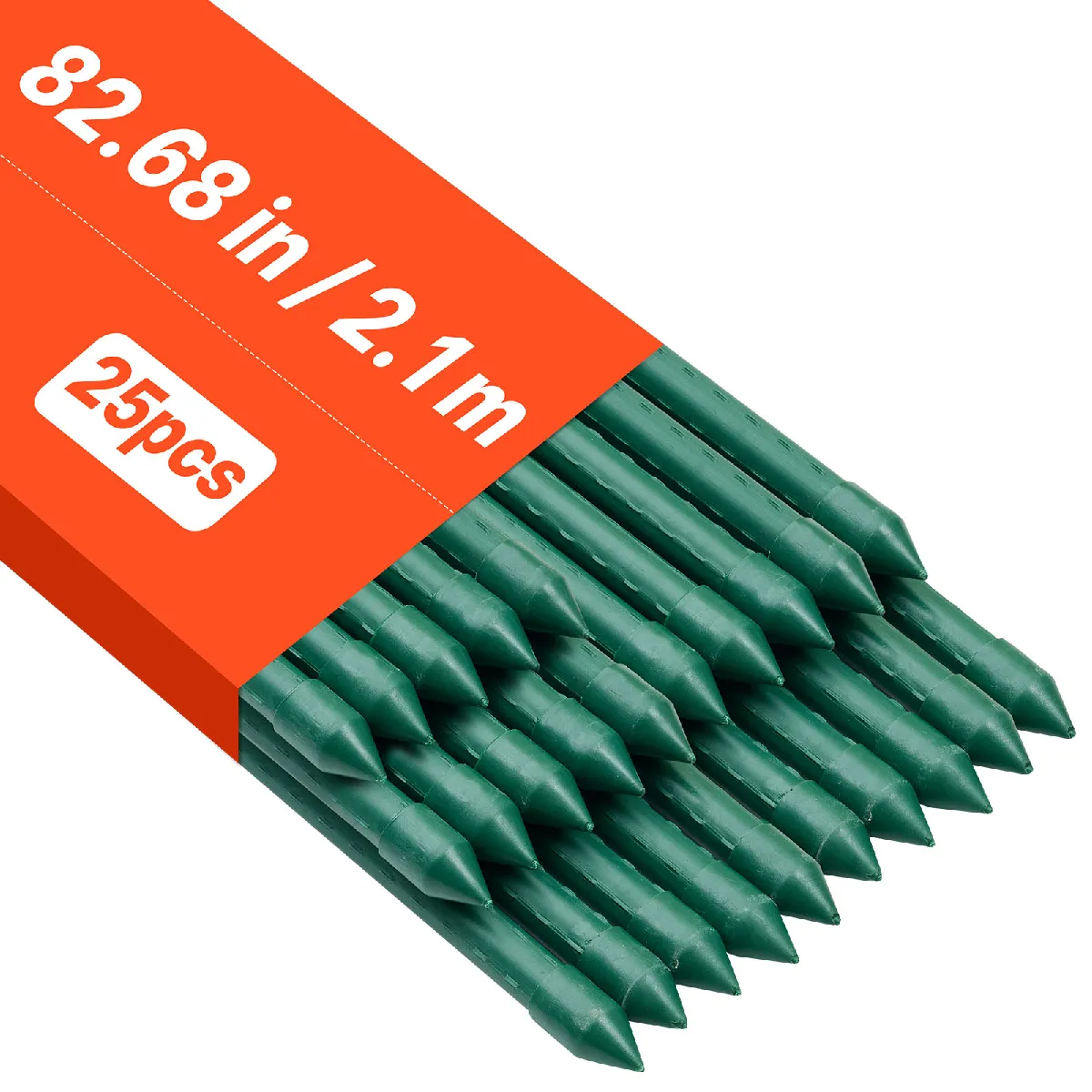 VEVOR Rankhilfe, 25er-Pack, Pflanzstab ⌀11x2100 mm, kunststoffbeschichtete Metall-Tomatenstäbe, Pflanzenstütze mit spitzem Ende & rutschfesten Noppen für den Anbau von Kletterpflanzen & Gemüse