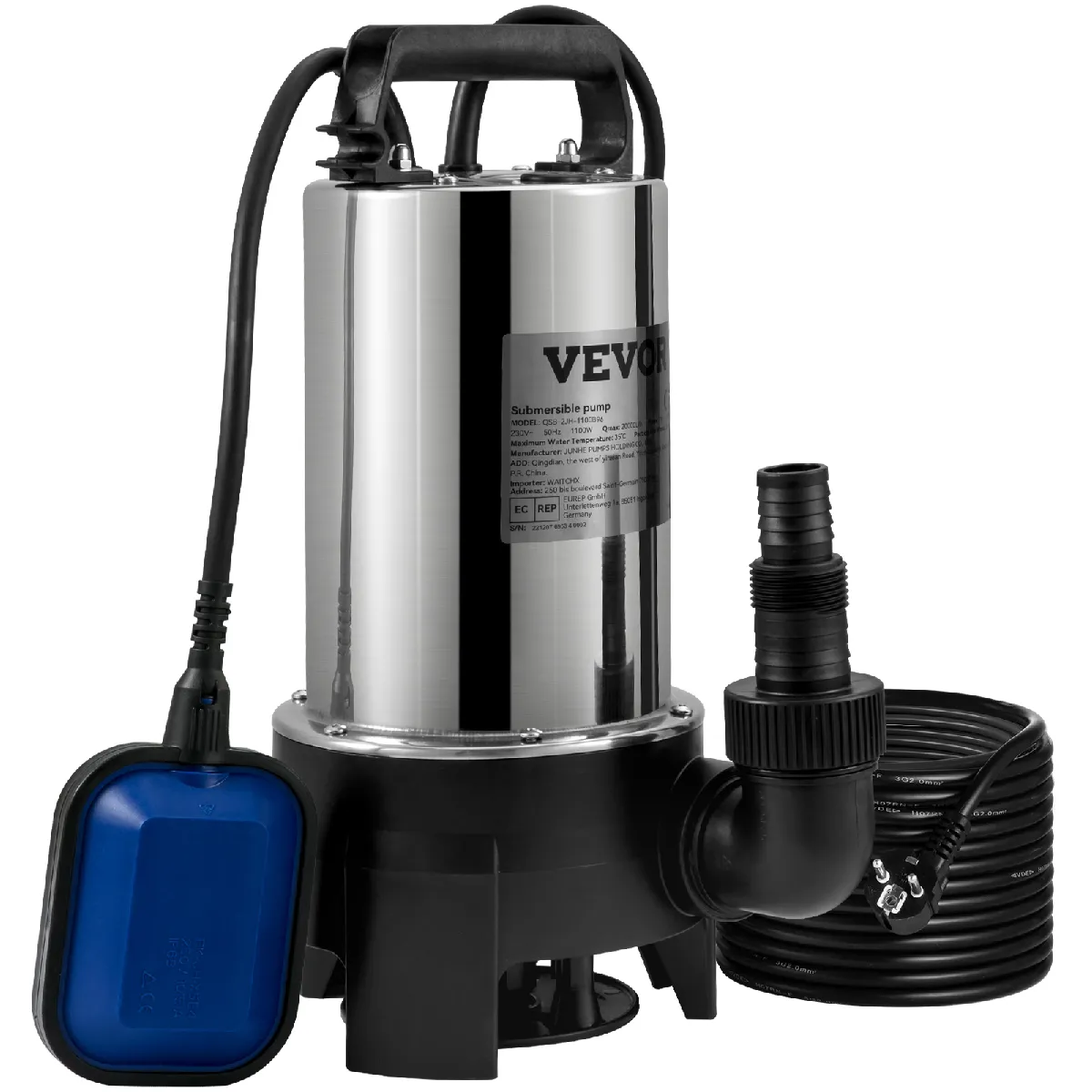 Vevor Argent Pompe De Relevage Pour Eaux Chargées Pompe D'evacuation Eaux Usées 1100 W - Image 4