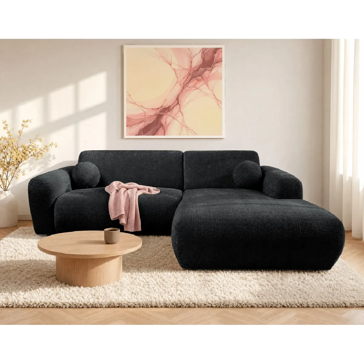 Bestmobilier Gris Louise - Canapé D'angle Droit 4 Places En Velours Texturé