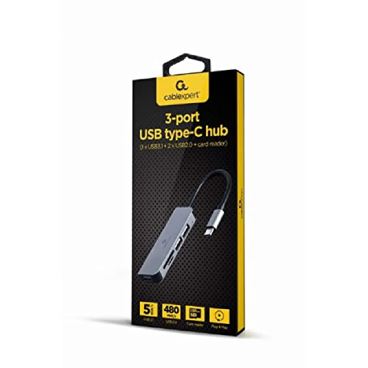 Cablexpert Gris Hub Usb-C 3.1 Avec Lecteur De Cartes - 3 Ports