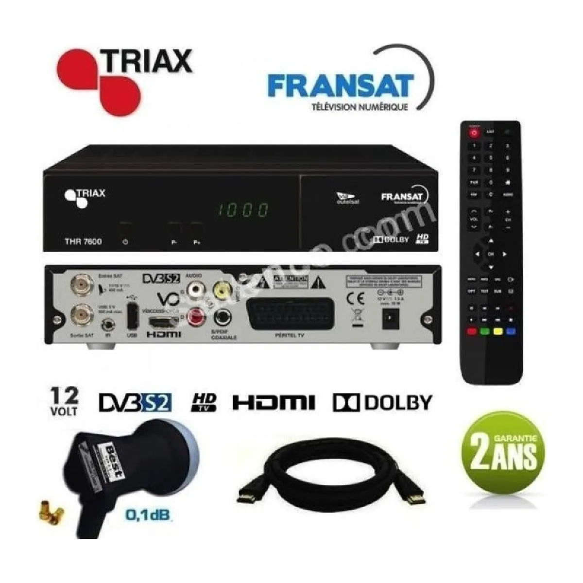 Triax THR7600 HD Récepteur satellite + Carte FRANSAT + Câble HDMi + LNB Single Best Germany 0,1dB