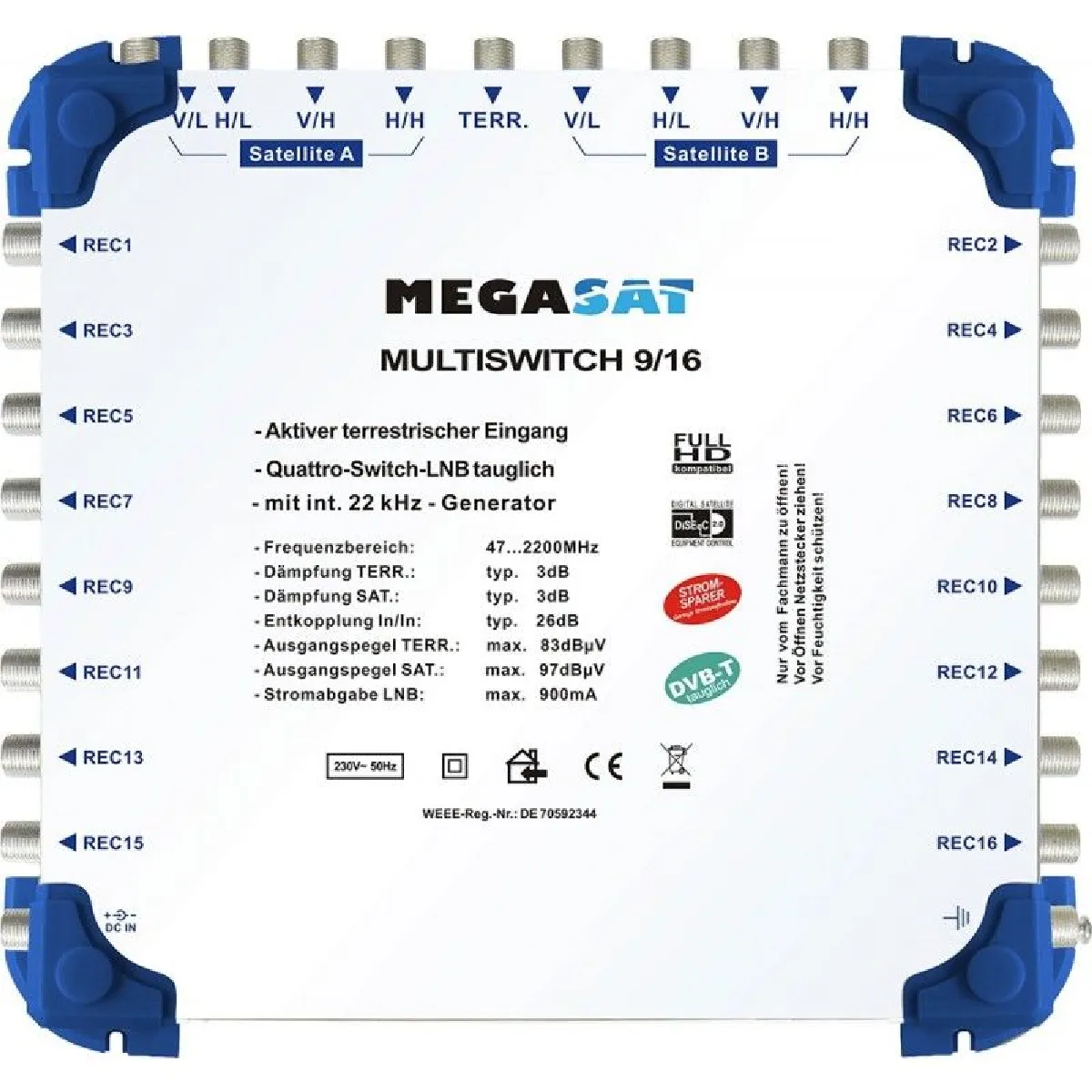 MEGASAT 9/16 Multiswitch Commutateur 9 entrées 16 sorties