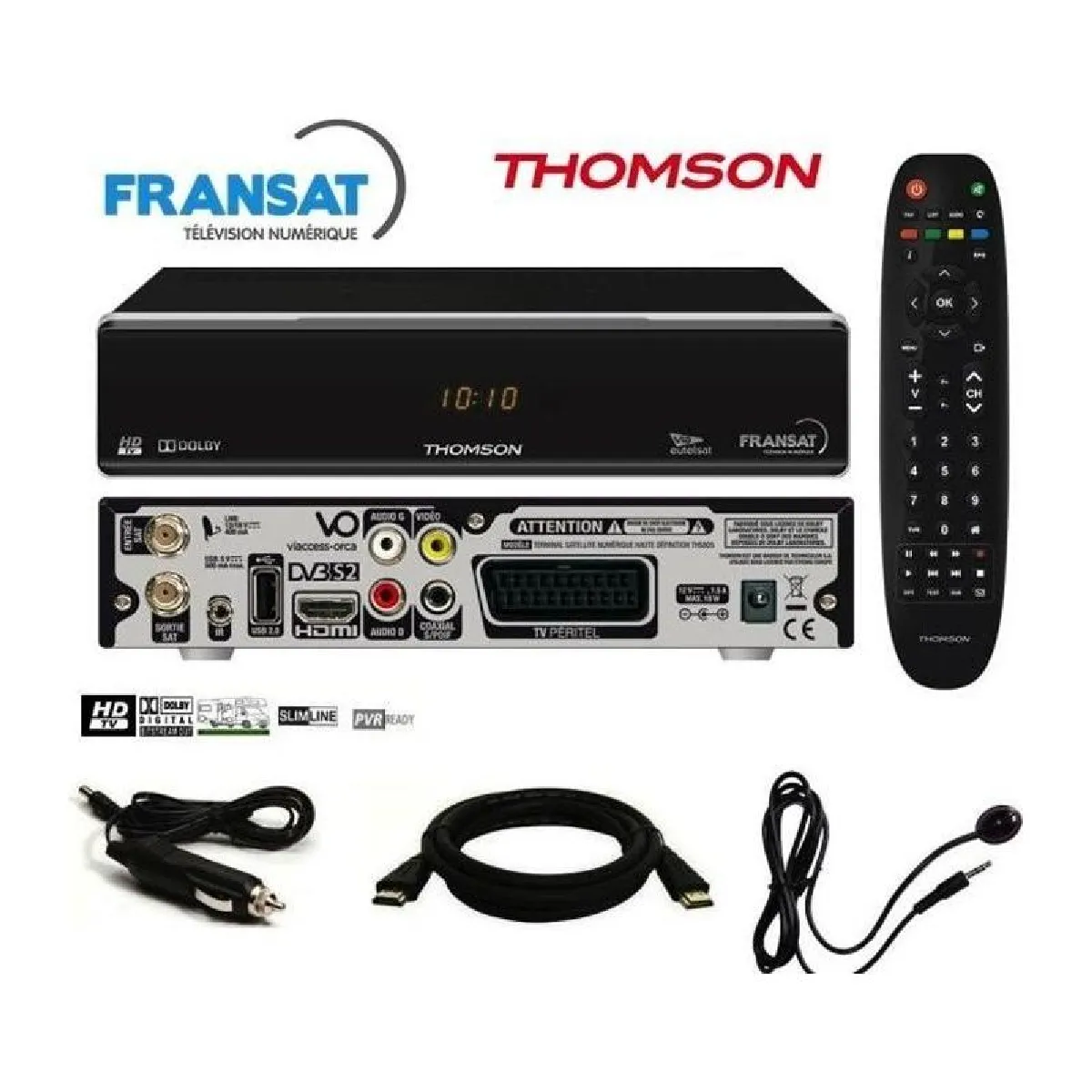 Pack récepteur Thomson THS805 HD + Carte Fransat + Câble 12V + Déport IR + Câble HDMi Offert - vue 2