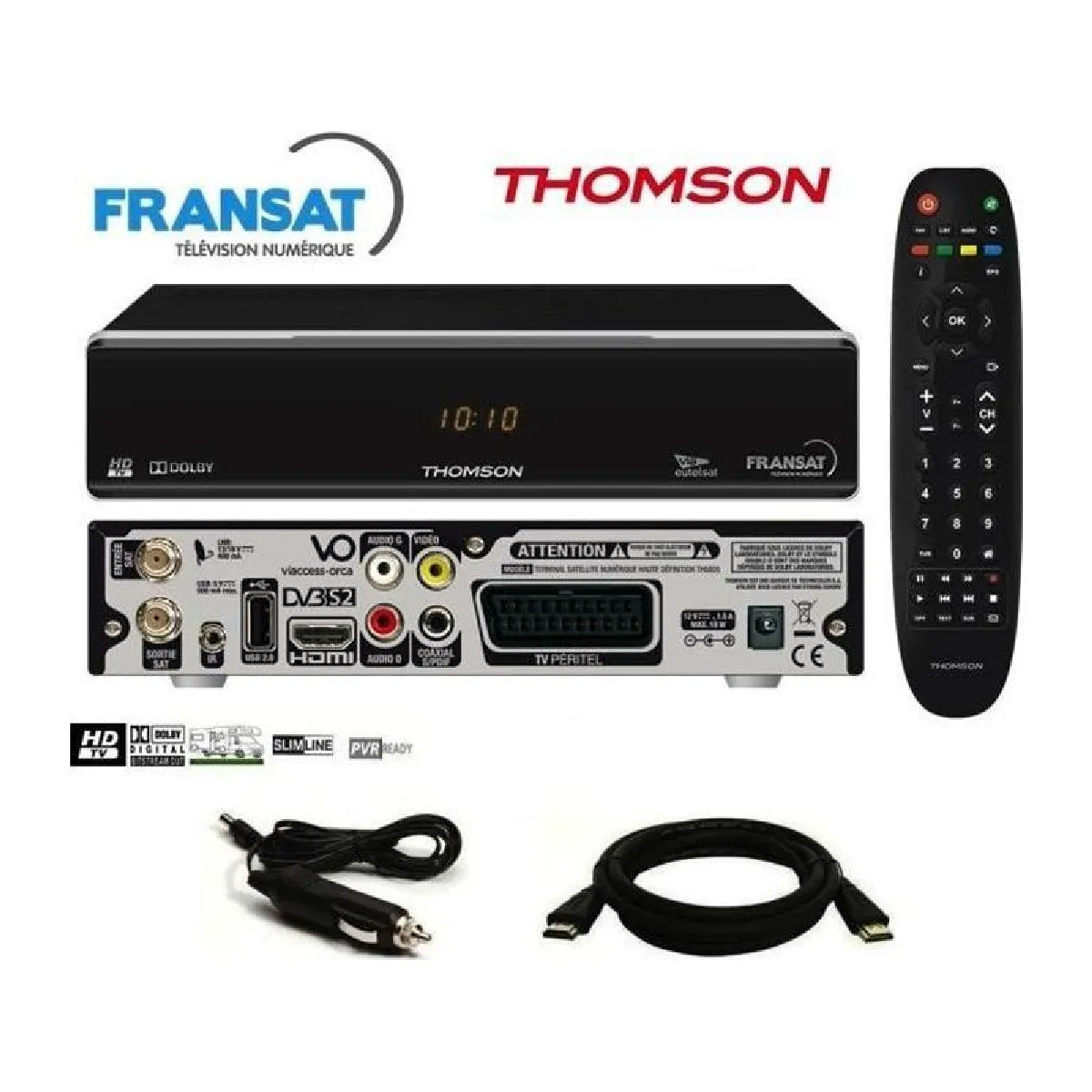 Thomson Pack récepteur Thomson THS805 HD + Carte Fransat + Câble 12V + Câble HDMi Offert