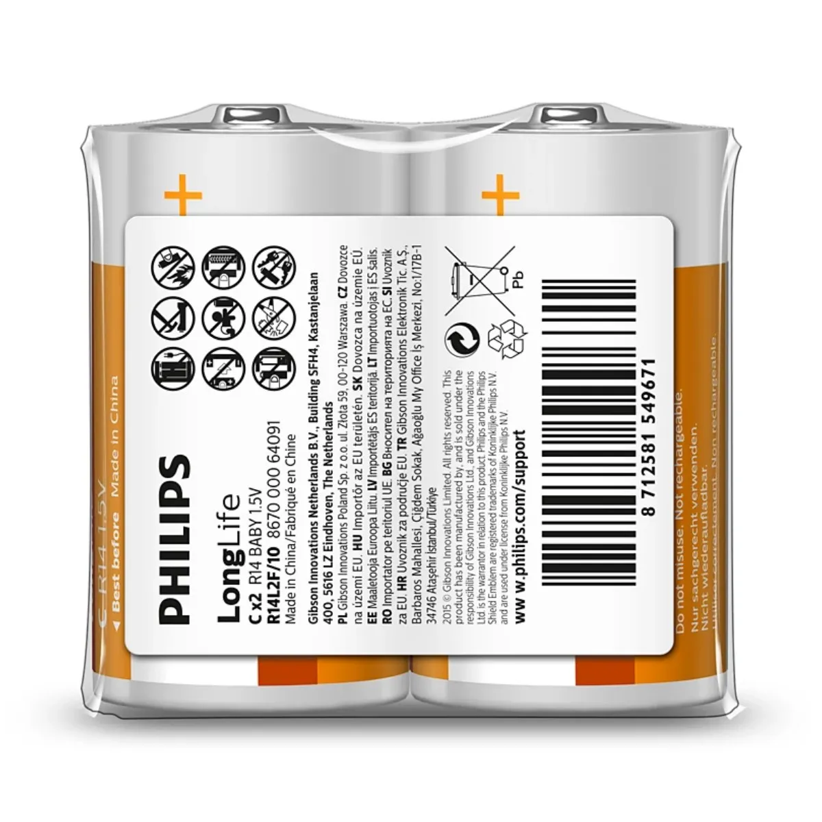 Philips Longlife R14l2f/10 - Piles C 1,5 V Zinc-Carbone - Lot De 2