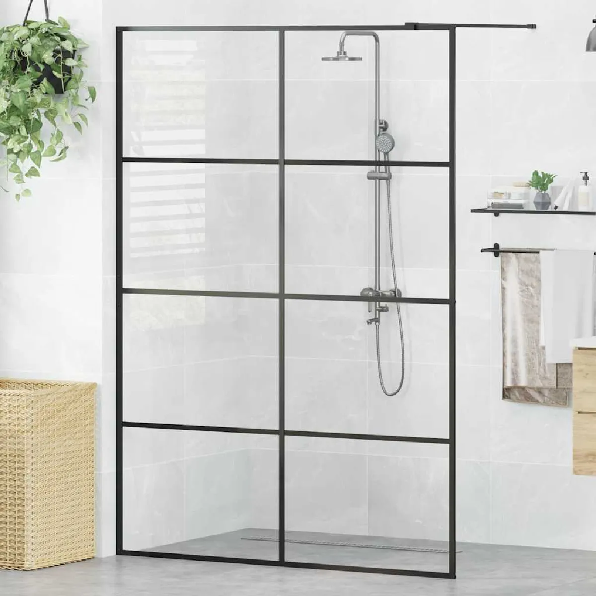vidaXL Paroi de douche avec verre ESG 140x195 cm Noir