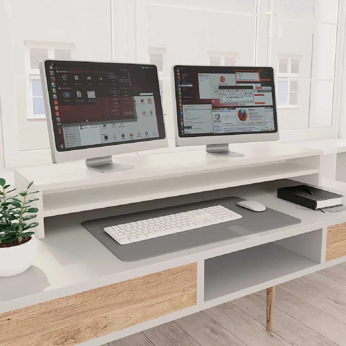 vidaXL - Support moniteur - 2 niveaux - Blanc - 100 x 24 x 13 cm - Image 2