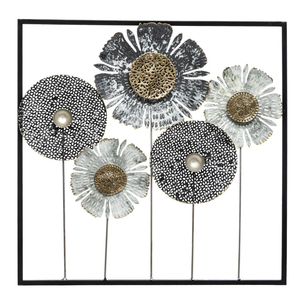 Atmosphera Noir Déco Murale Métal Fleurs 50X50 - Image 3