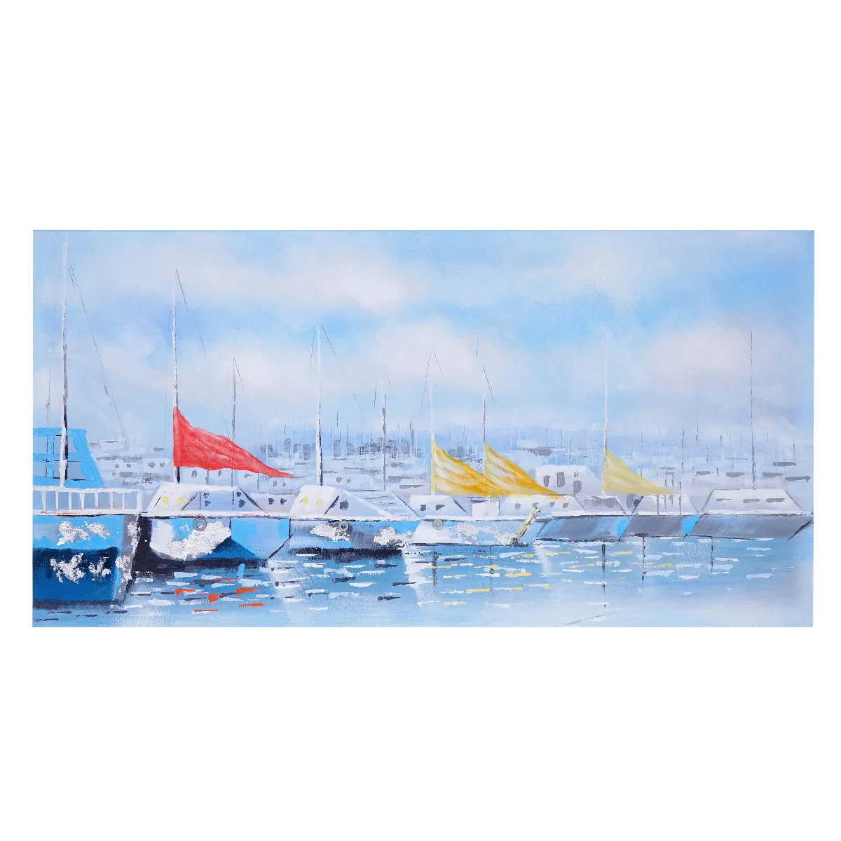 Mendler Tableau Bateaux À L'huile 140 X 70 Cm