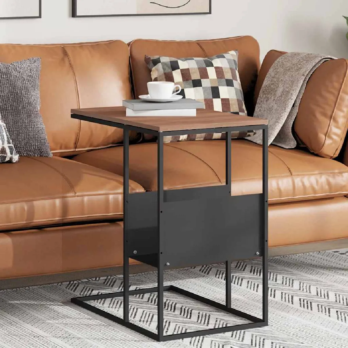 Comparer les prix de Vidaxl Table d'appoint C-Shape - Noir/Marron