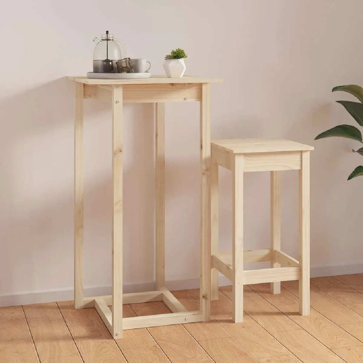 Non Communiqué Naturel Table De Bar 60X60x110 Cm Bois Massif De Pin - Image 3