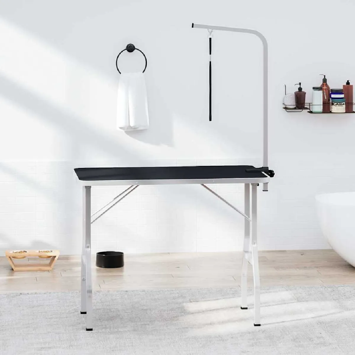 Vidaxl Noir/Argent Table Toilettage Réglable Argenté