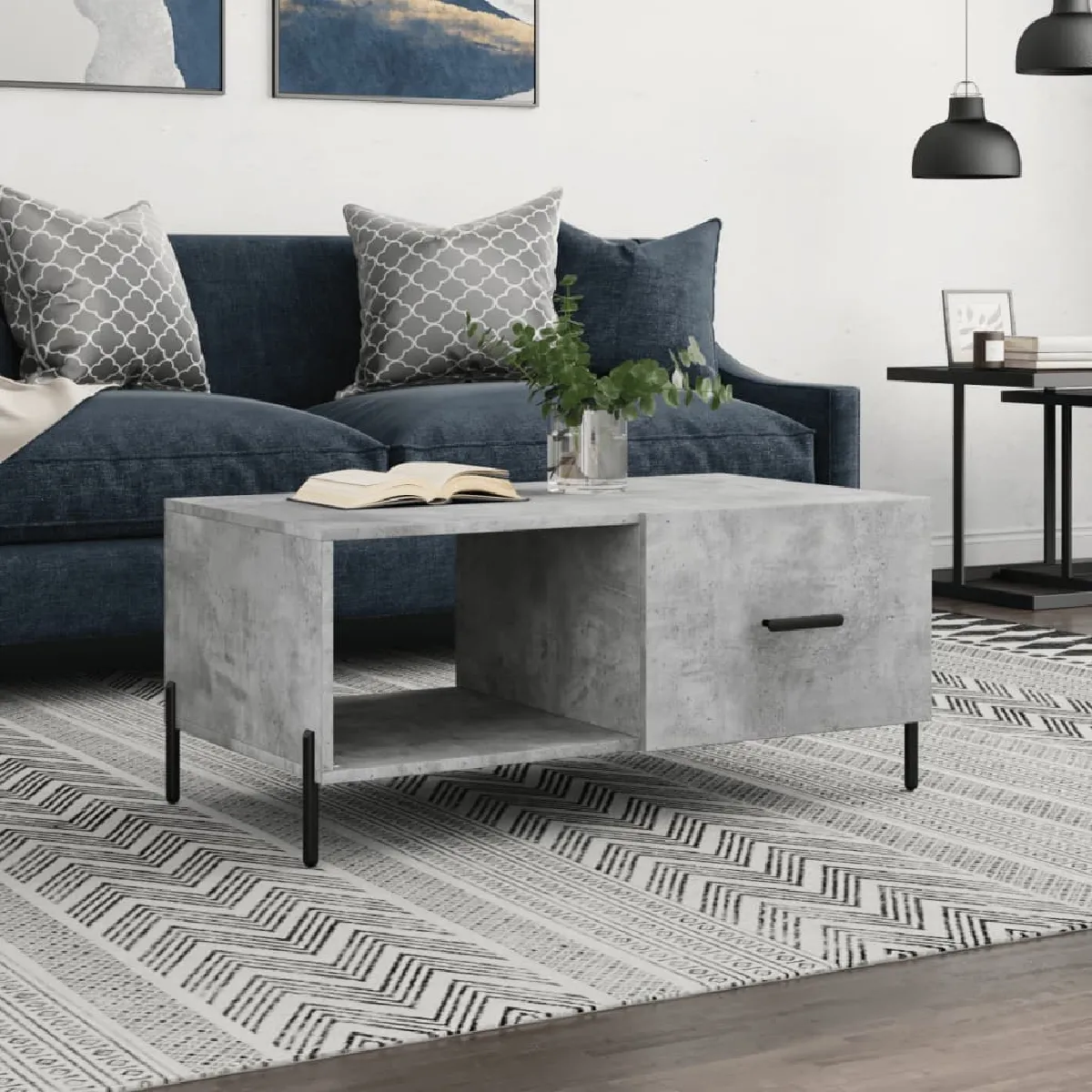 vidaXL Table basse gris béton 90x50x40 cm