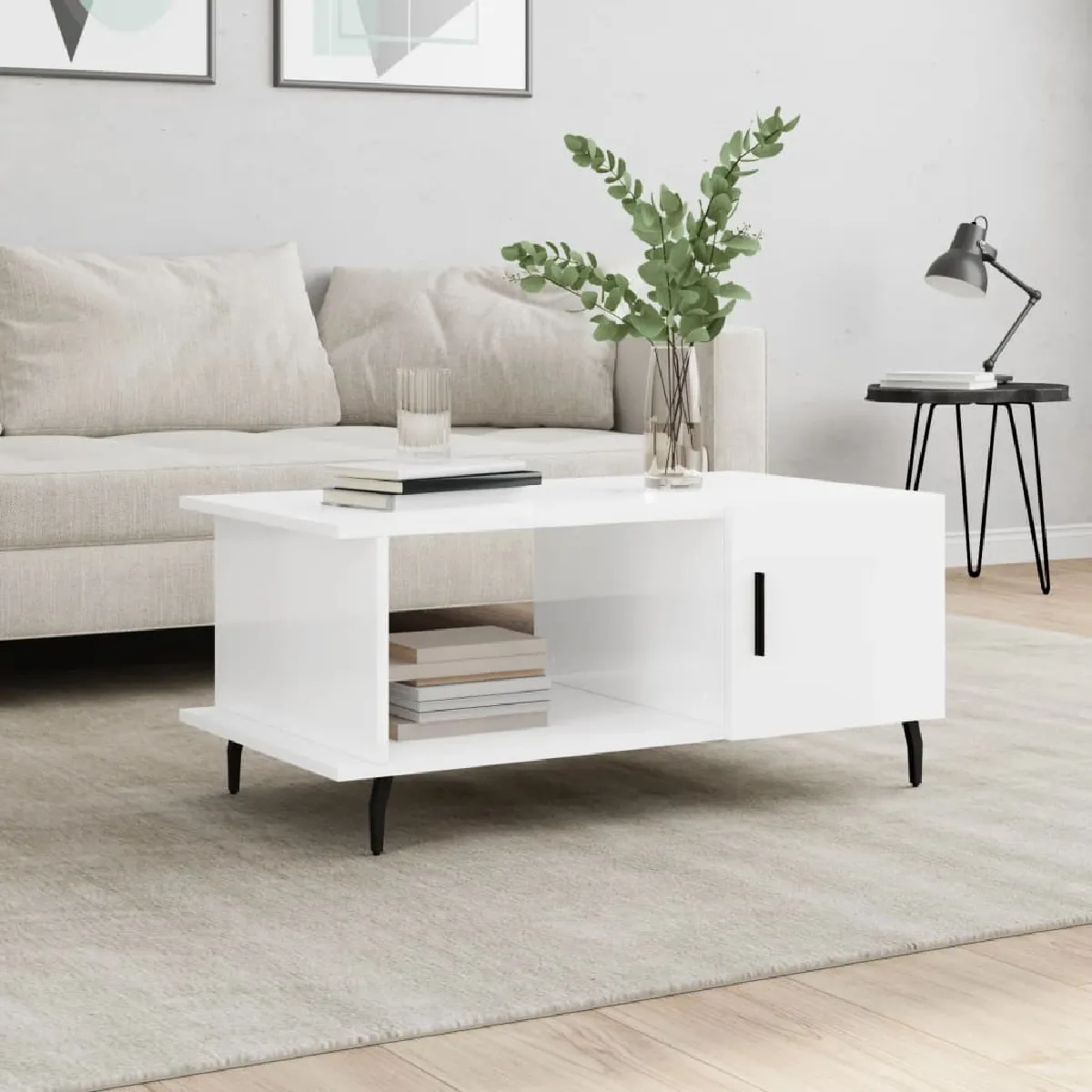 vidaXL Table basse - Blanc brillant 90x50x40 cm