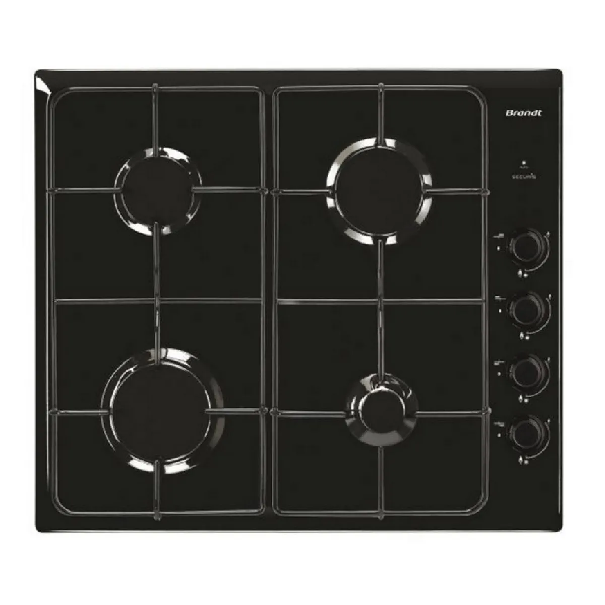 BRANDT Table de cuisson gaz 4 brûleurs dont 1 rapide 3 15 kW BPE6410B