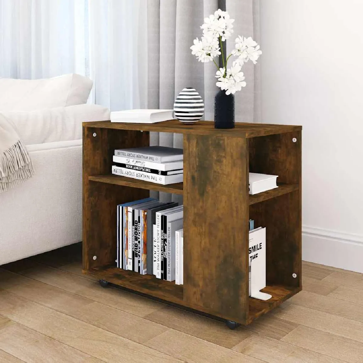 VIDAXL - Table d'appoint - Design moderne - Effet chêne fumé - 70x35x55 cm - Image 2