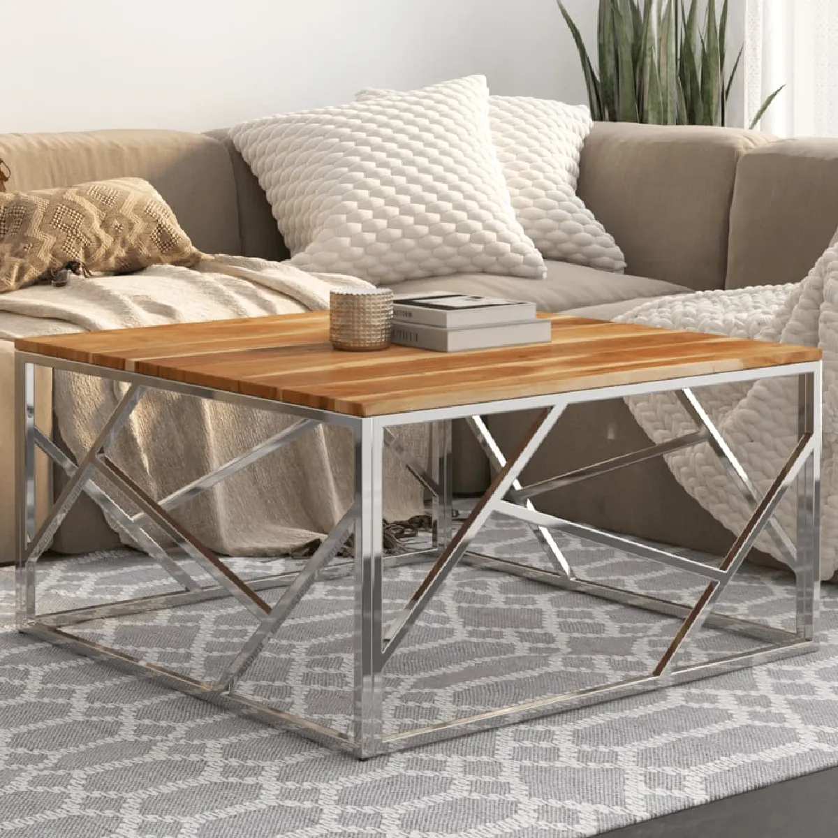 VidaXL Table Basse Acacia et Inox