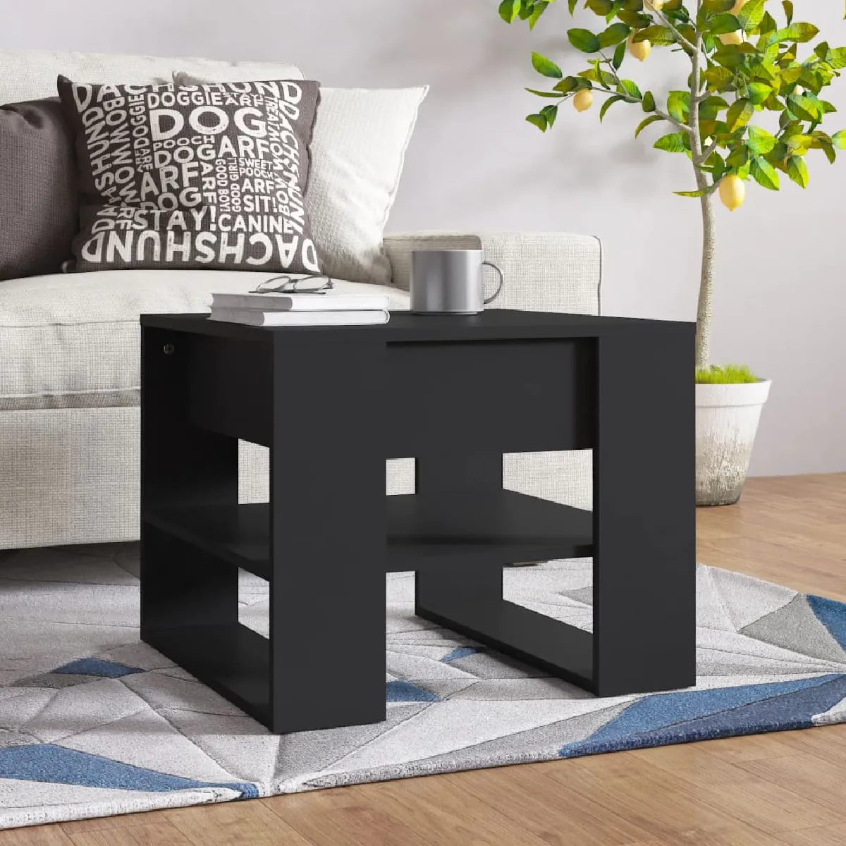 Non Communiqué Noir Table Basse 55,5X55x45 Cm Bois D Ingénierie - Image 3