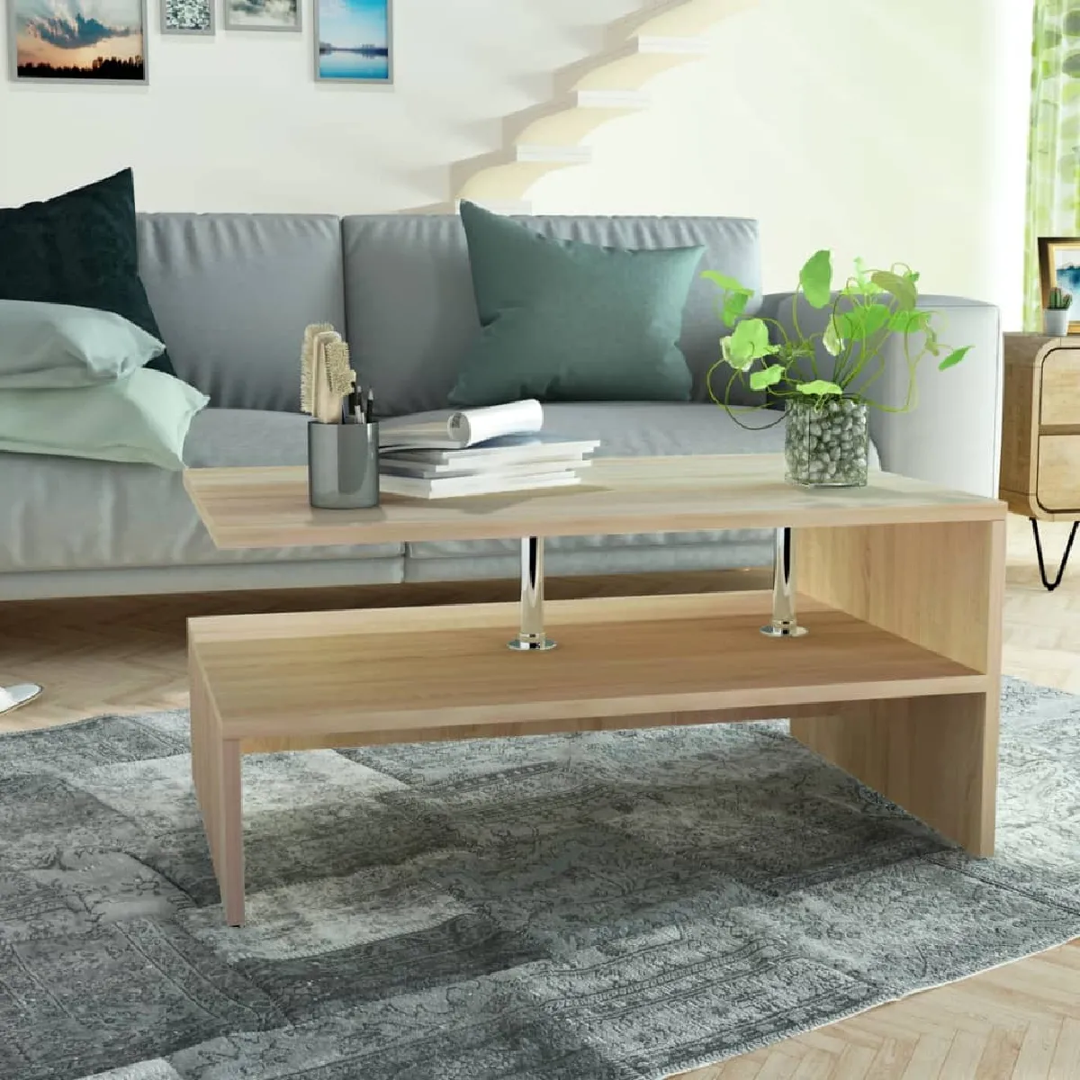 Vidaxl Chêne Table Basse En Aggloméré 90 X 59 X 42 Cm - Image 3