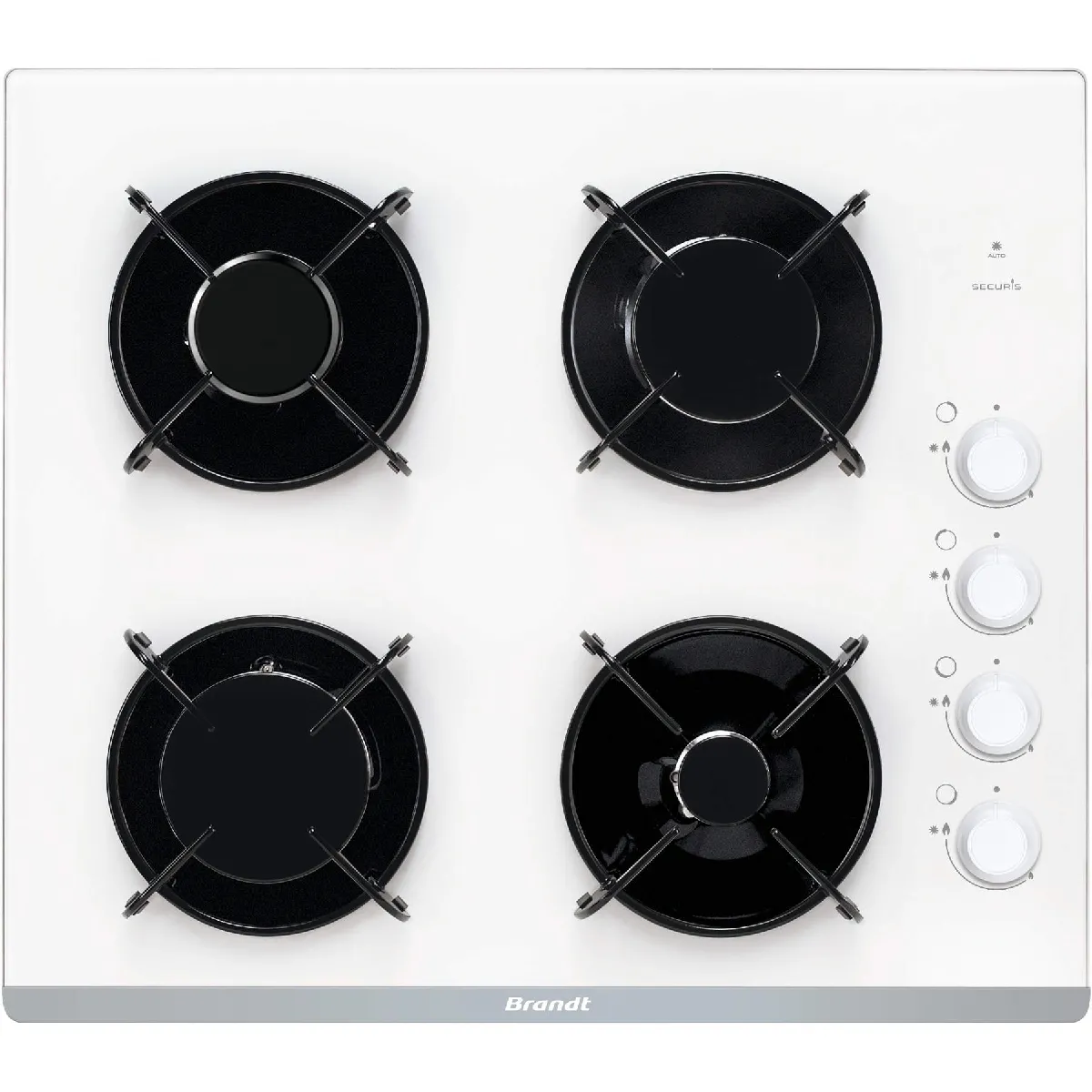 BRANDT Table de cuisson 4 foyers gaz verre trempé BPG6413W - vue 2