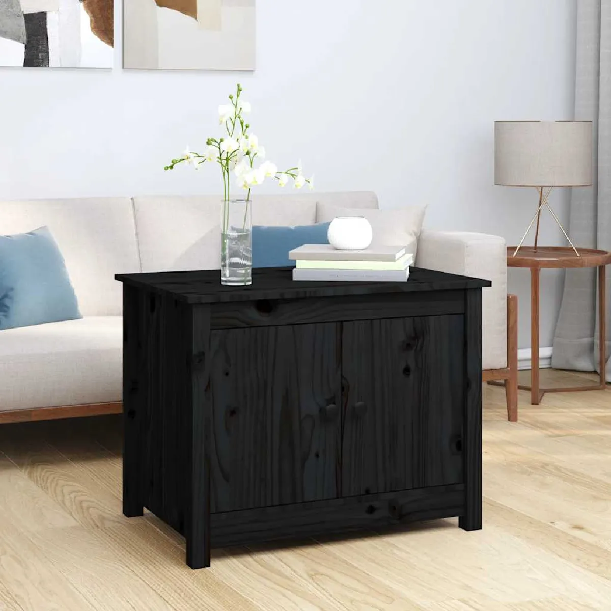 Vidaxl Noir Table Basse - Bois De Pin