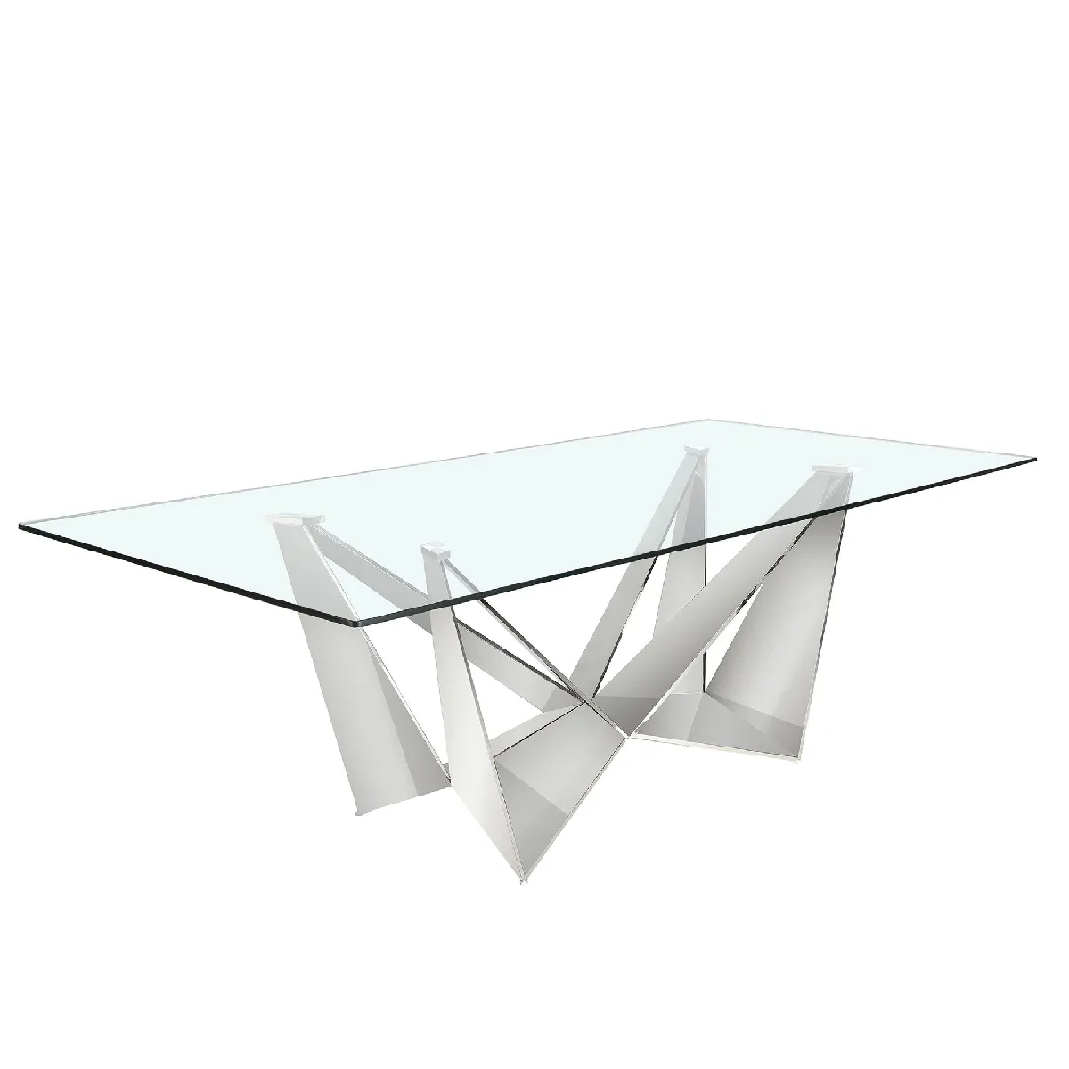 Table à manger rectangulaire verre trempé et acier chromé - vue 2