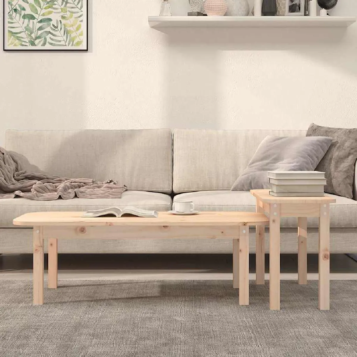 Non Communiqué Bois Vidaxl Ensemble De Tables Basses 2 Pcs Massif De Pin822362 - Image 3
