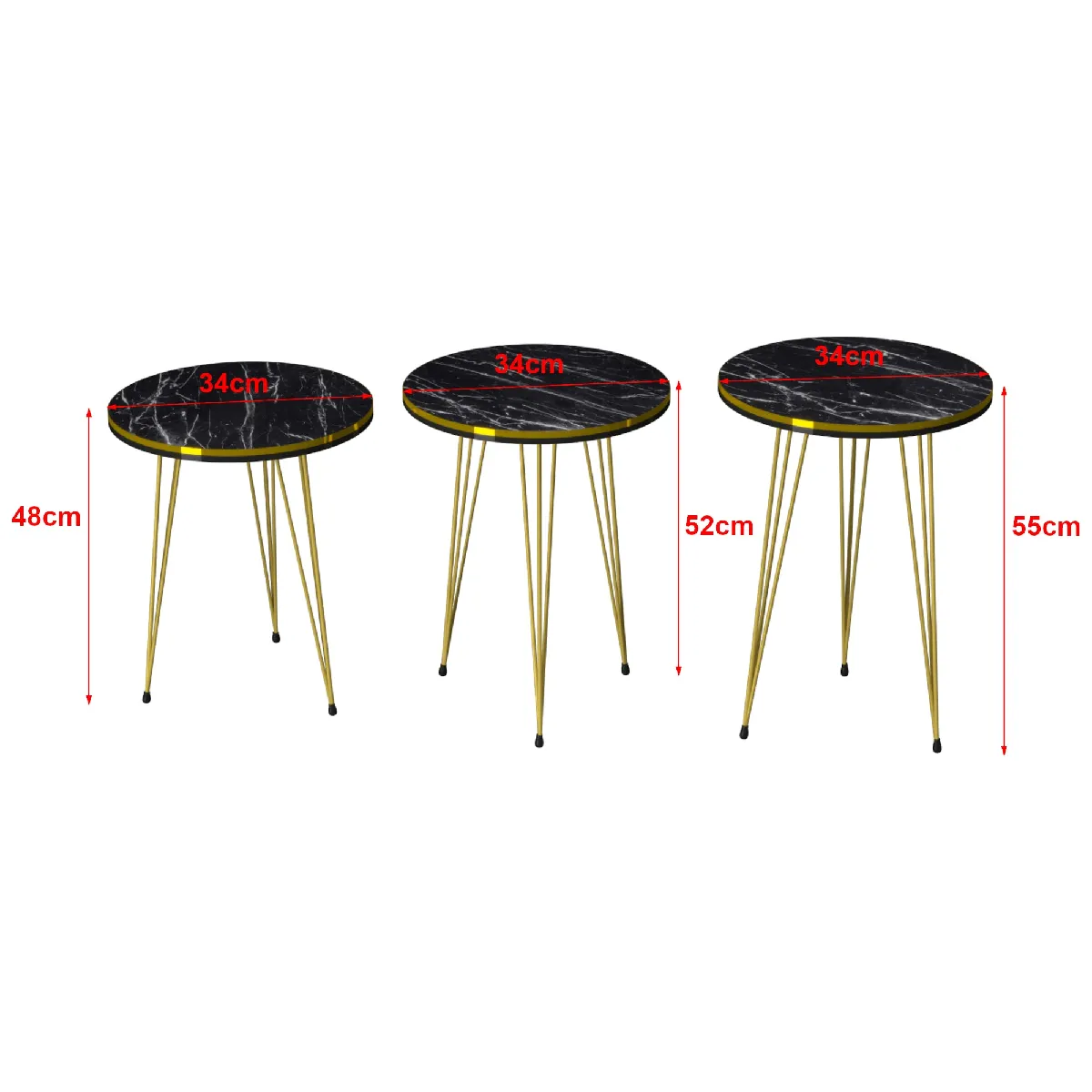 Comparer les prix de optimisé:Lot de 3 tables d'appoint Helloshop26 - Noir/Or