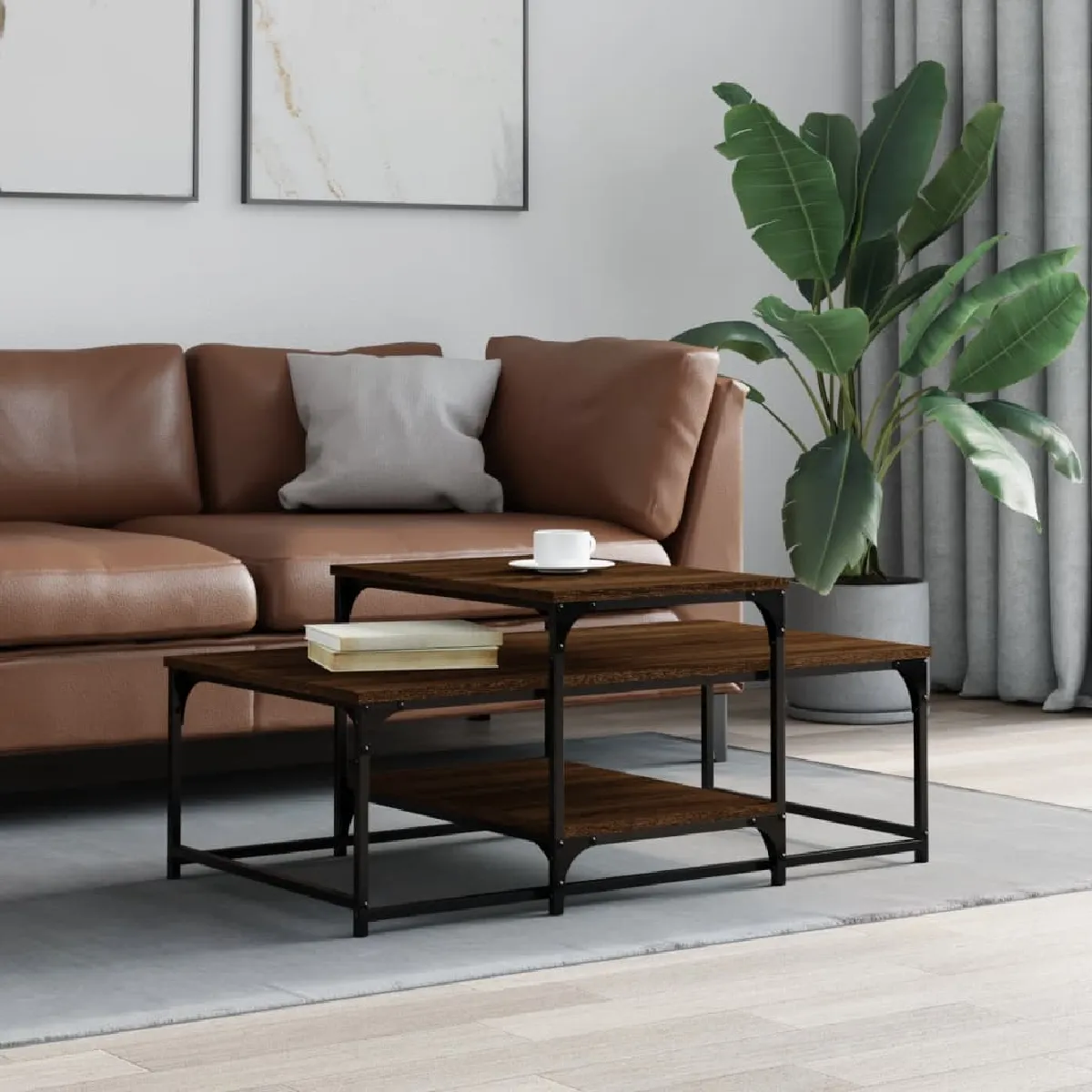 Non Communiqué Marron Vidaxl Table Basse Chêne 102X60x45 Cm Bois D'ingénierie 835318 - Image 3