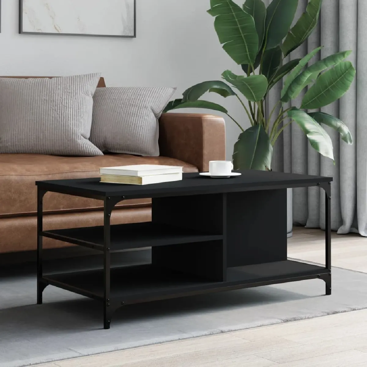 Comparer les prix de Vidaxl Table basse - Noir - Bois d'ingénierie et métal - 100 x 50 x 45 cm