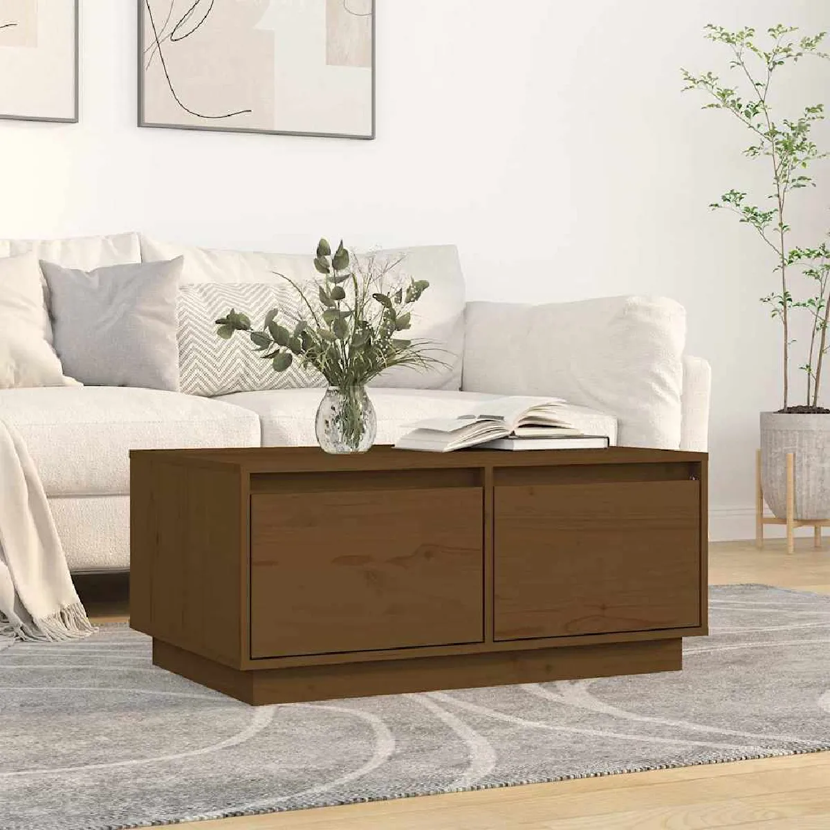 VIDAXL - Table basse - Bois de pin massif - Marron miel - 80x50x35 cm - Image 2