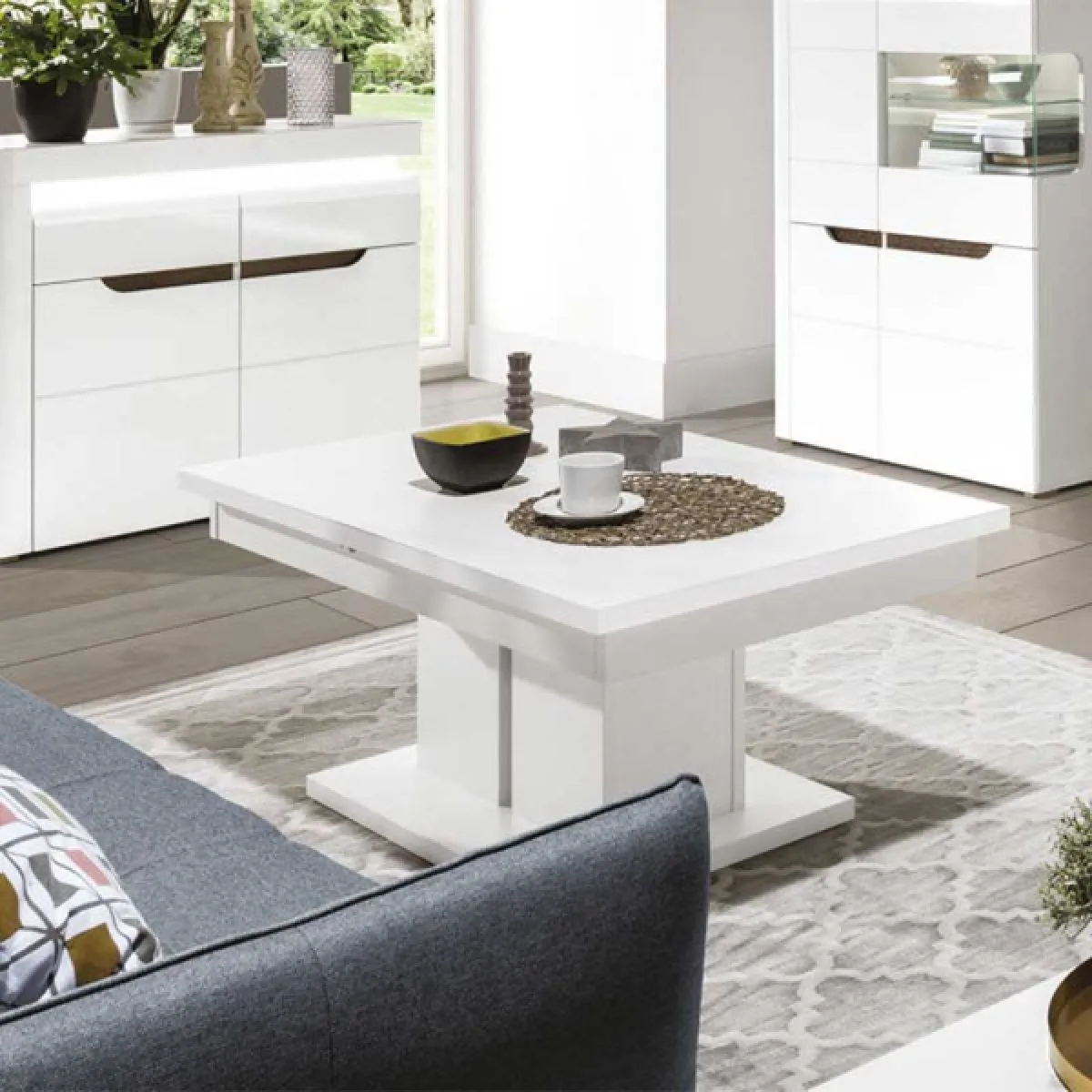 Comparer les prix de DansMaMaison Table basse allonge KIELE - Blanc Brillant