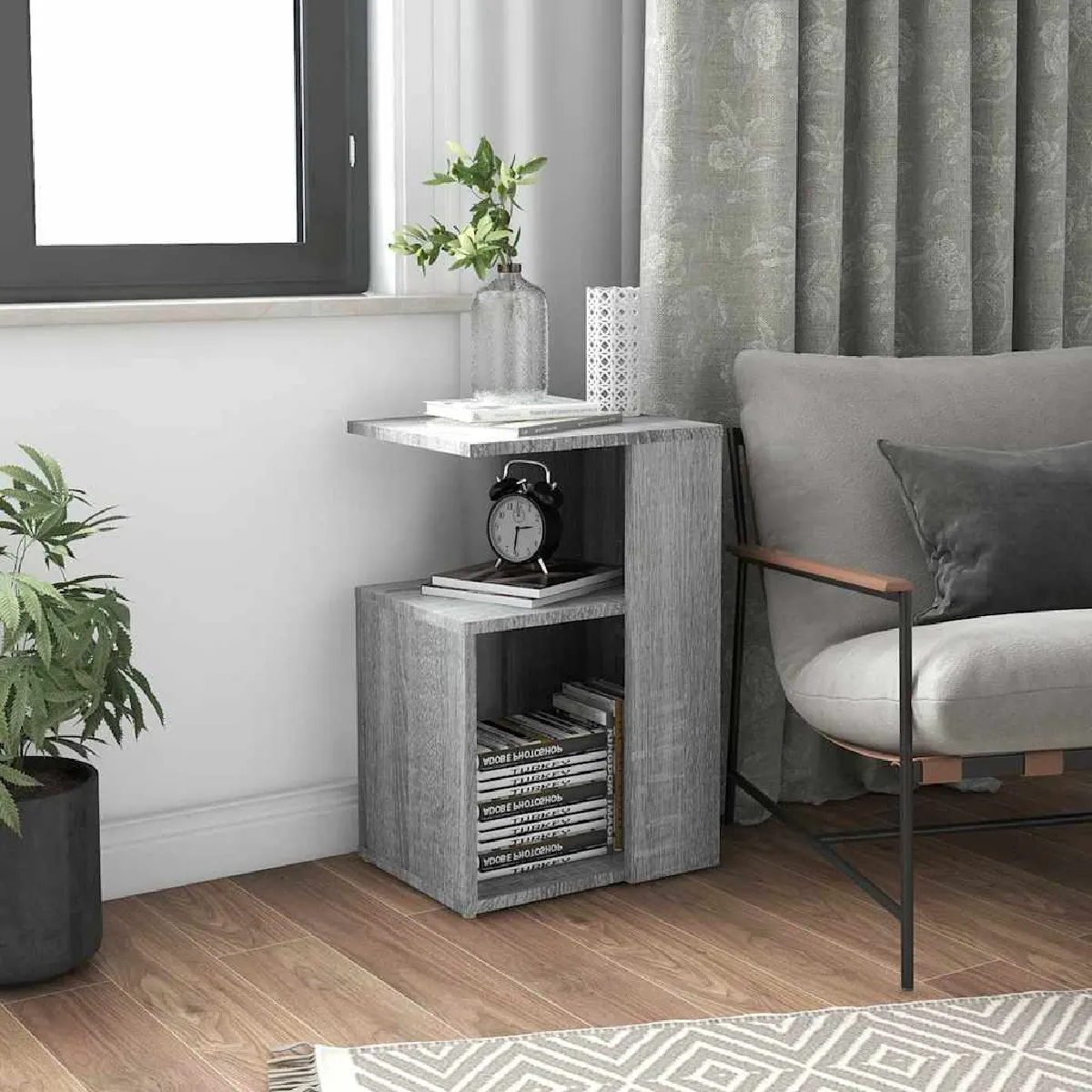 VIDAXL - Table d'appoint - Sonoma - Gris - 36x30x56 cm - Image 2