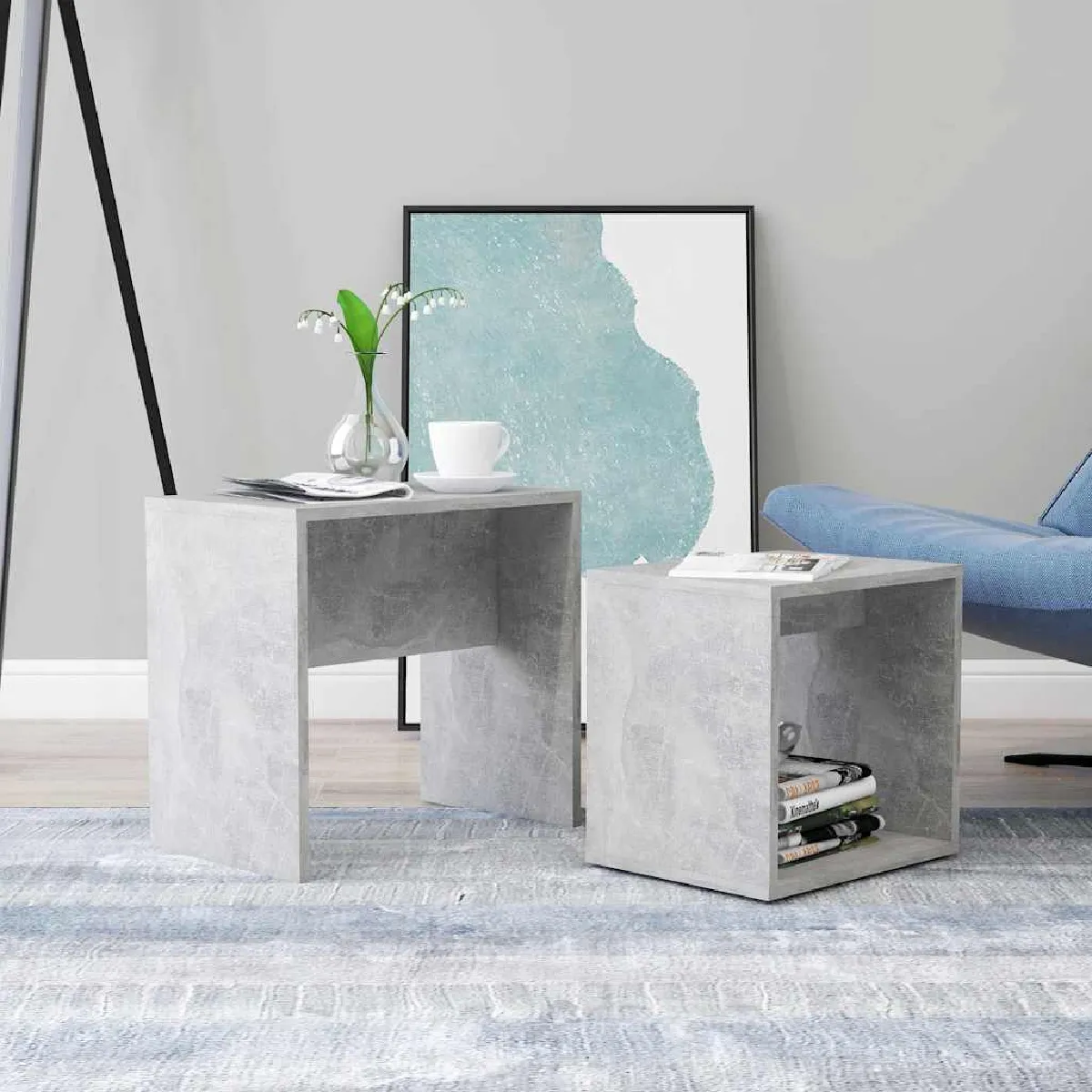 Vidaxl Gris Ensemble De Table Basse Béton 48X30x45 Cm Bois Ingénierie - Image 3