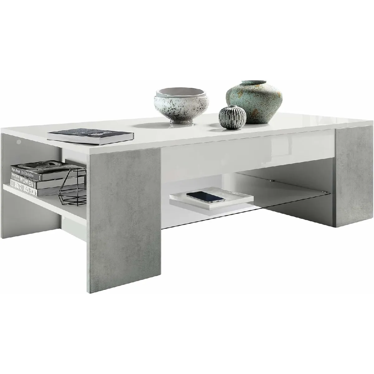 Comparer les prix de Table de salon 118x37x60 cm - Blanc/Béton