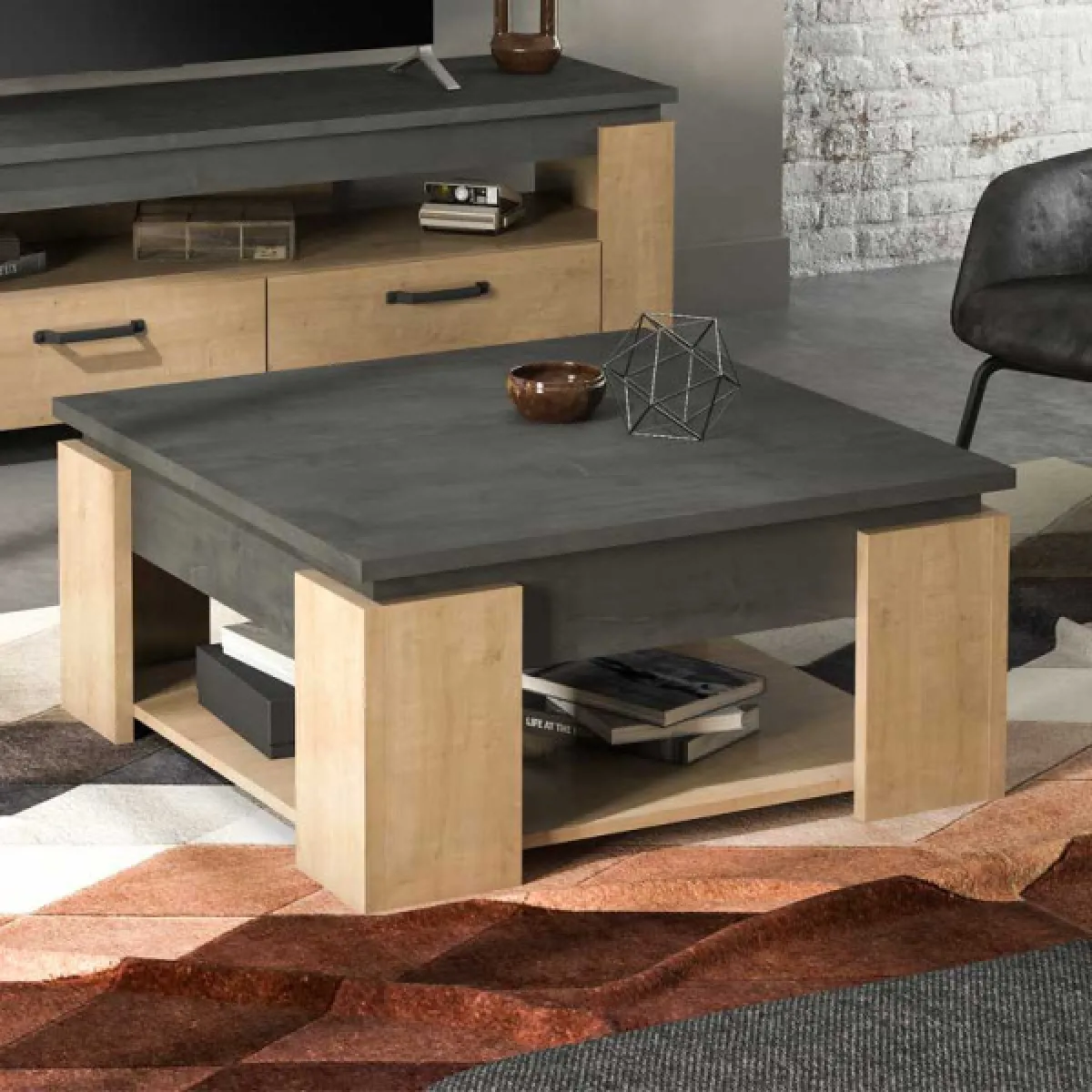 Meilleurs prix pour Dansmamaison Table basse carrée - Chêne/Béton ciré