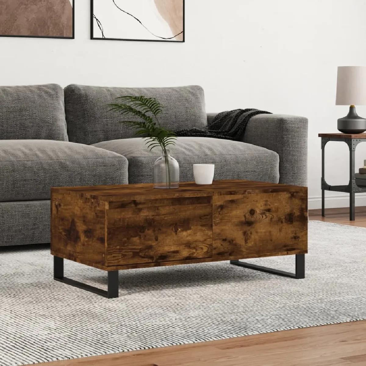 Comparer les prix de Maison Chic Table basse en bois d'ingénierie - Chêne fumé