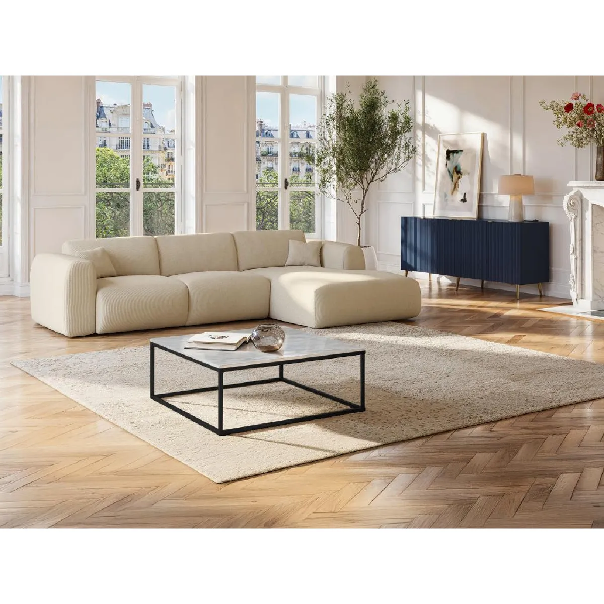 Meilleurs prix pour PASCAL MORABITO Table basse ARETHA - Marbre Métal - Blanc/Noir