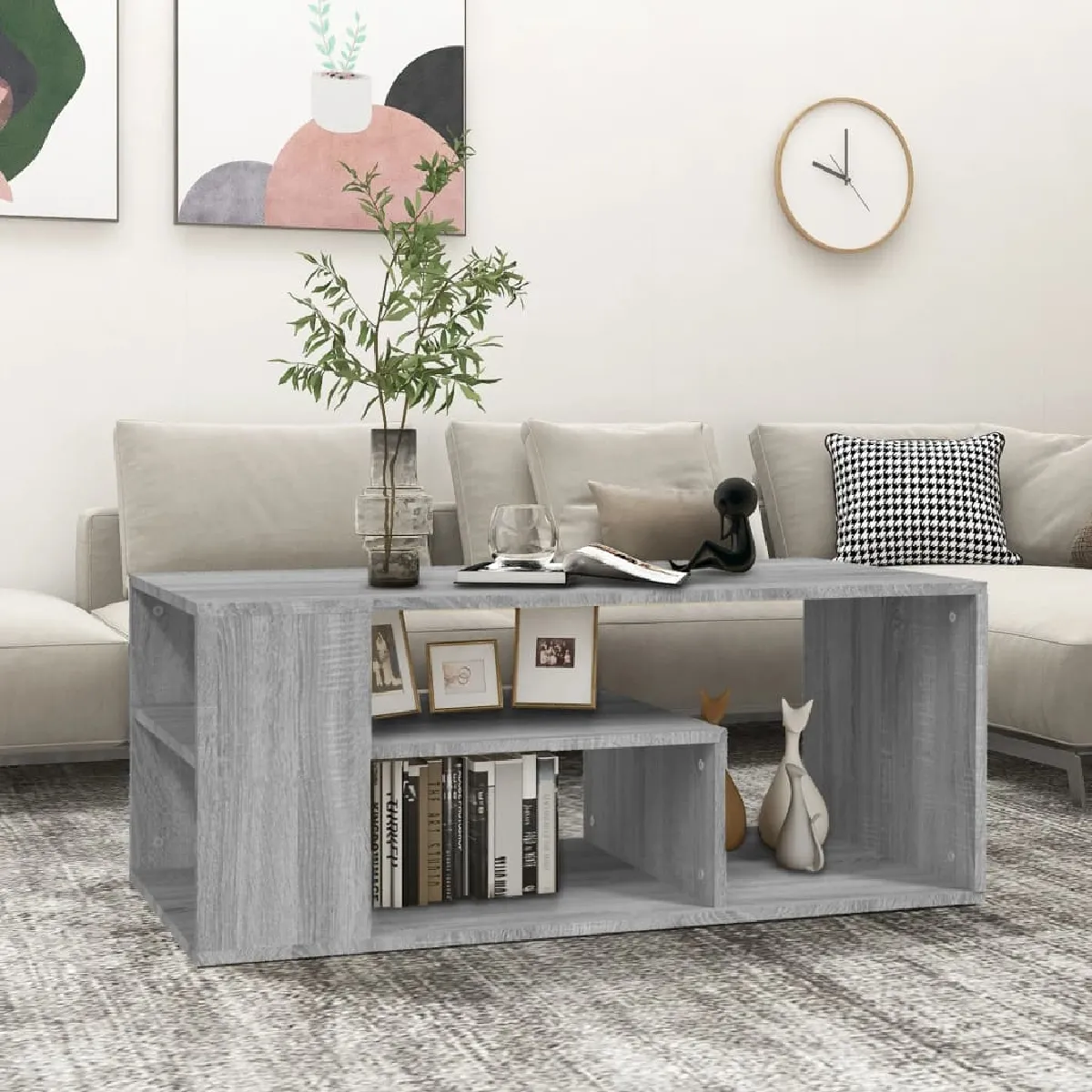 vidaXL - Table basse - Sonoma - Gris - 100x50x40 cm - Image 3