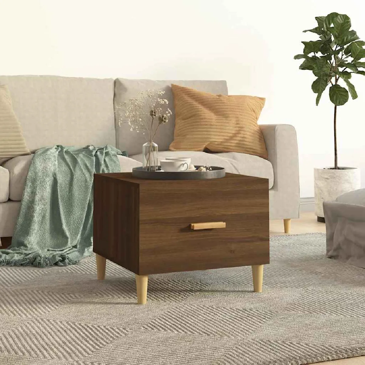 Vidaxl Marron Table Basse Chêne 50X50x40 Cm Bois D Ingénierie - Image 2