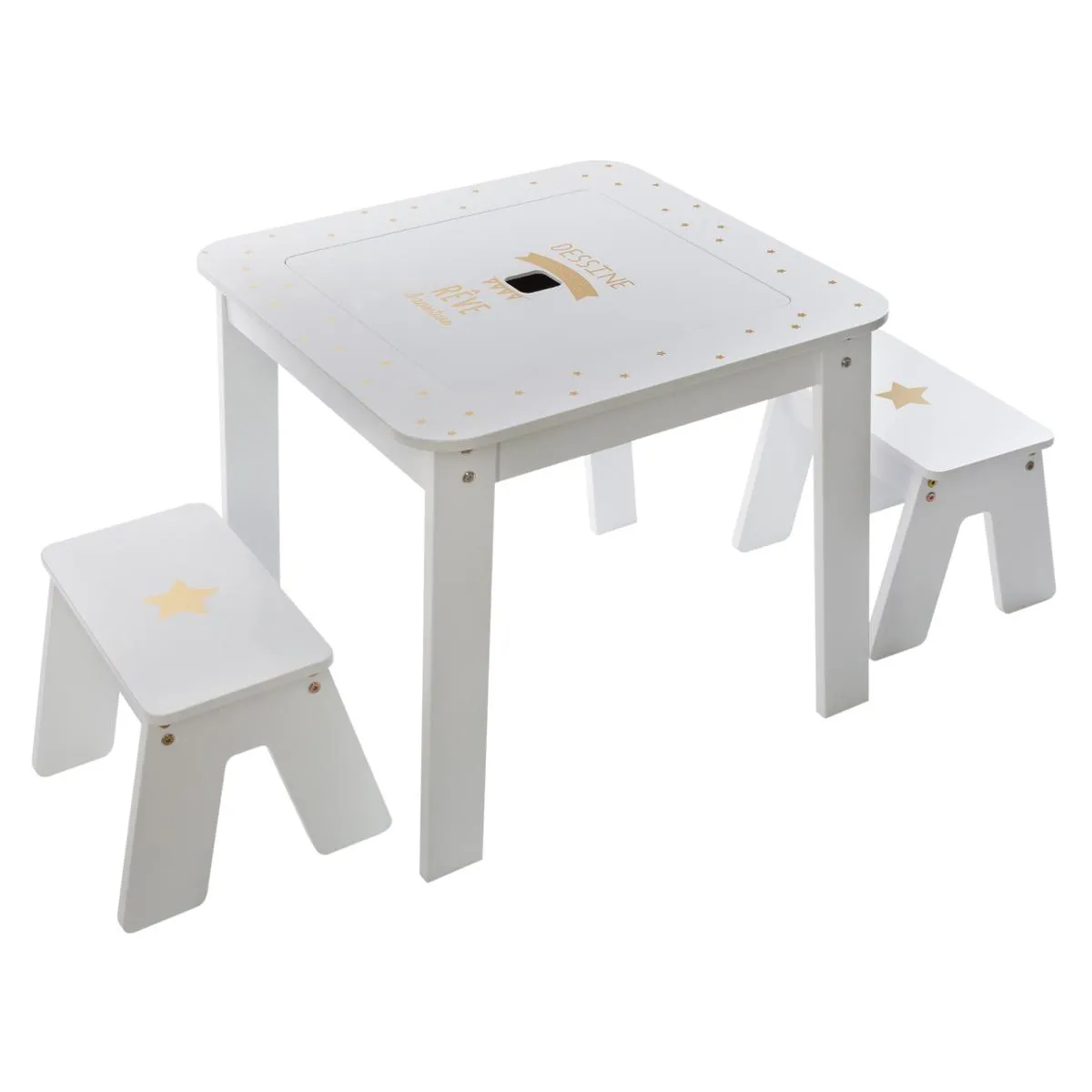 Atmosphera Table enfant avec 2 tabourets - blanc doré