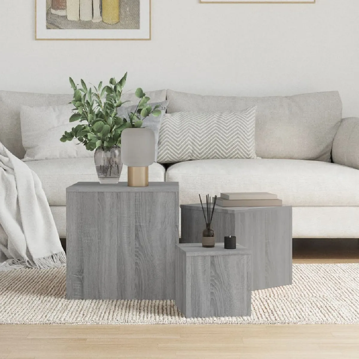 Non Communiqué Gris Vidaxl Bijzettafels 3 St Bewerkt Hout Grijs Sonoma Eikenkleurig815988 - Image 2