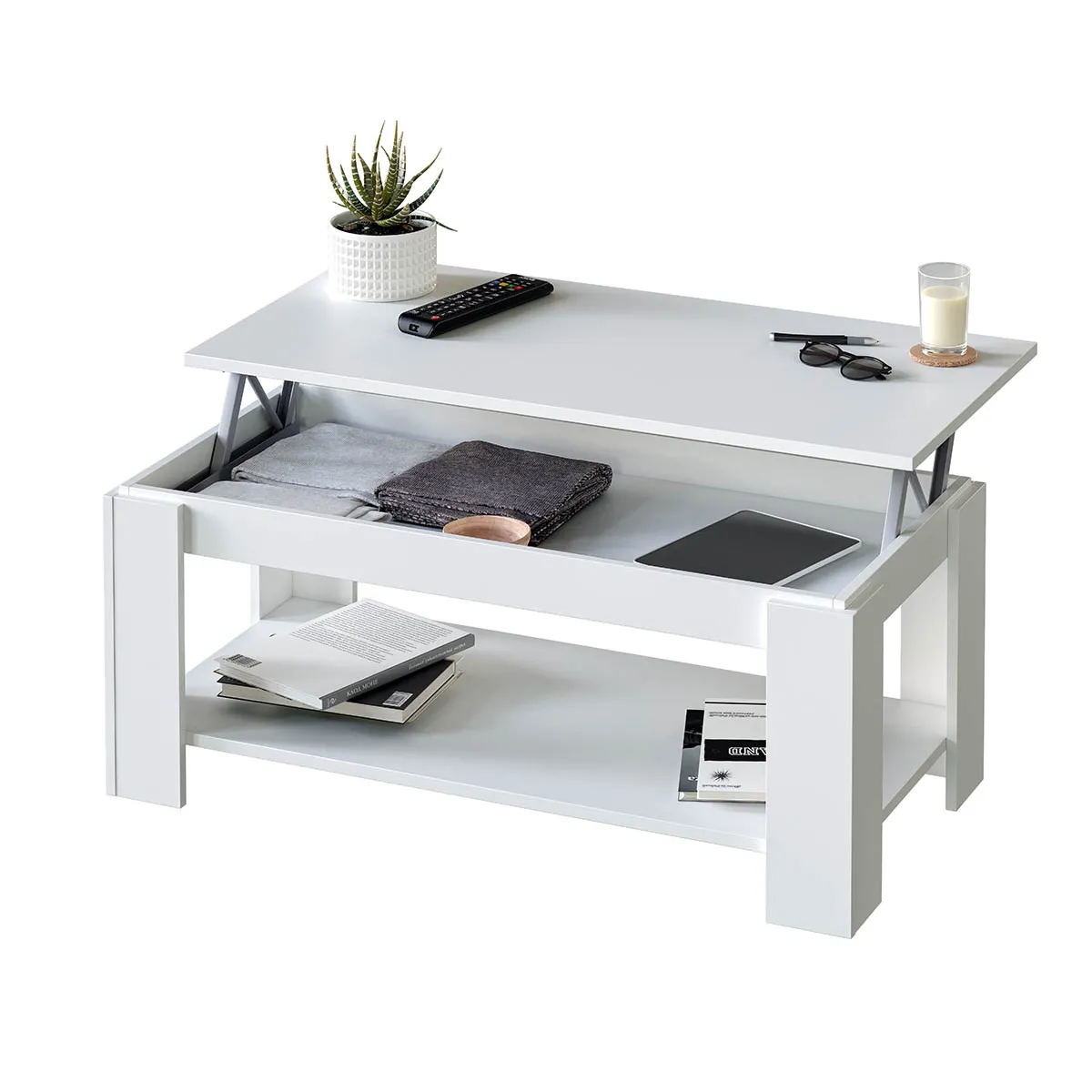 Comparer les prix de Pegane Table basse modulable - Blanc Artik - 102x50x43 cm