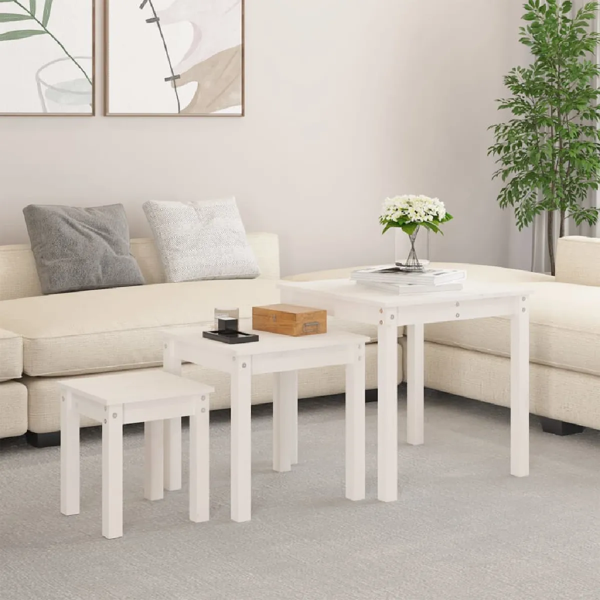 Vidaxl Blanc Tables Gigognes 3 Pcs - Bois De Pin