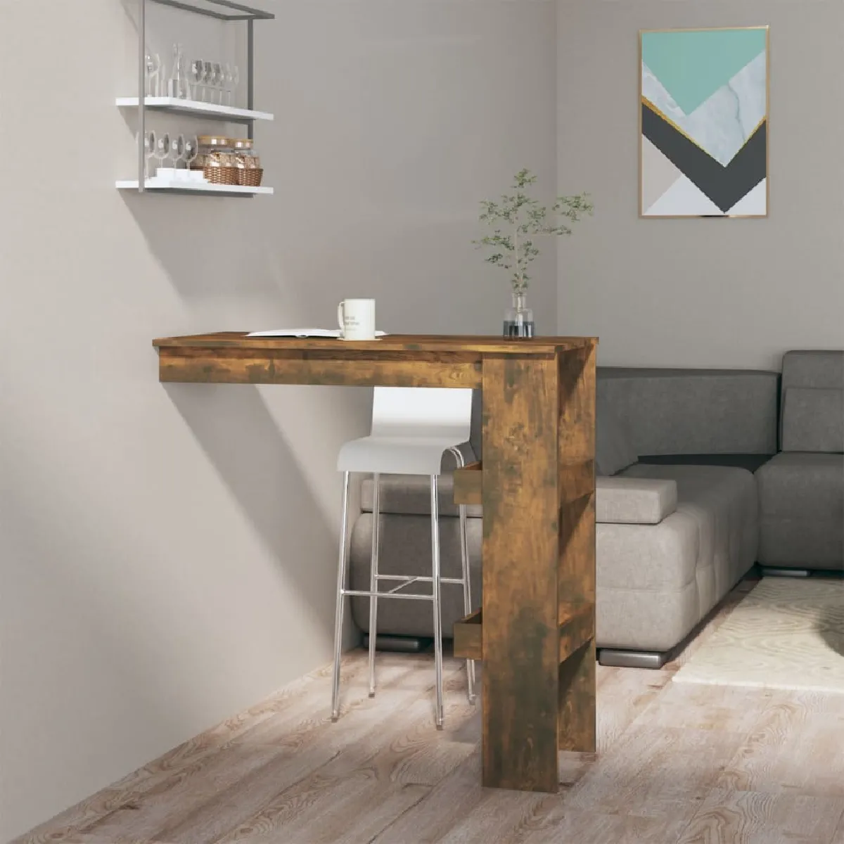 VidaXL Table de Bar Murale Chêne Fumé - vue 2