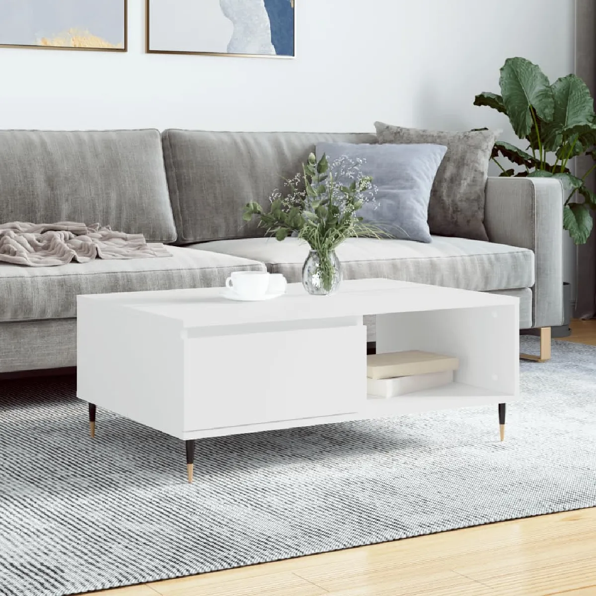 Vidaxl Blanc Table Basse - 90X60x35 Cm