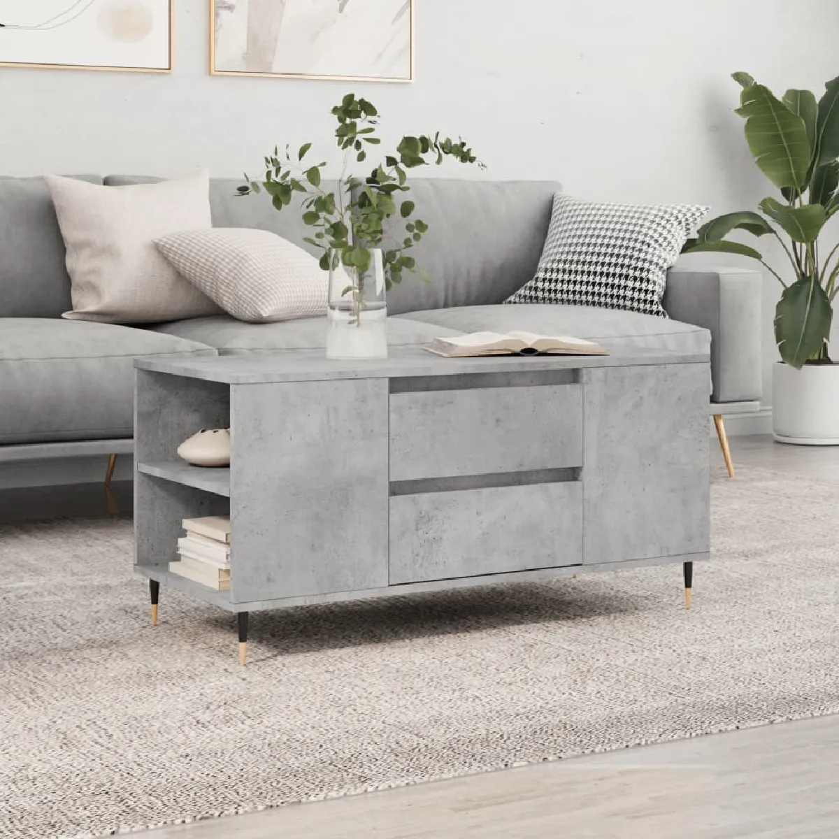 Non Communiqué Gris Vidaxl Table Basse Béton 102X44,5X50 Cm Bois D'ingénierie 830992 - Image 3