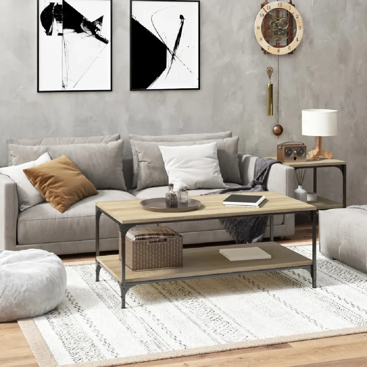 VIDAXL Table basse - Bois et acier Chêne sonoma