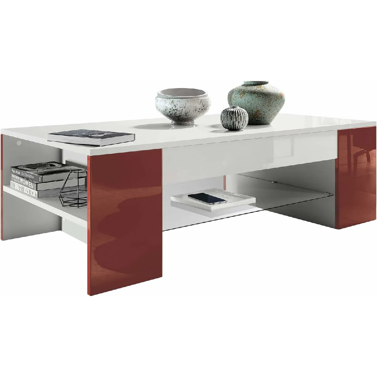 Meilleurs prix pour MPC Table de Salon Blanc Mat et Bordeaux