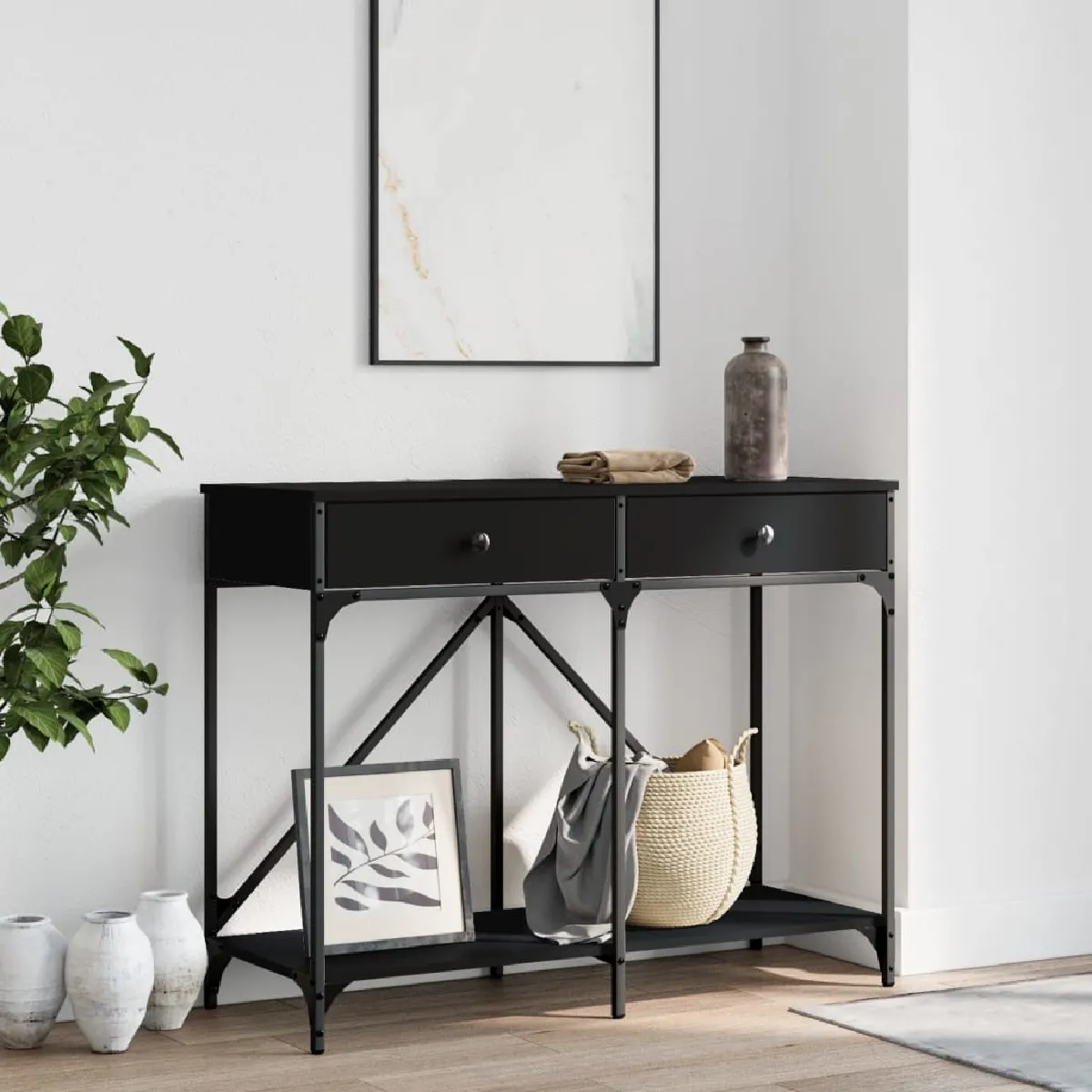 Non Communiqué Noir Vidaxl Table Console 100X39x78,5 Cm Bois D'ingénierie 835484 - Image 3